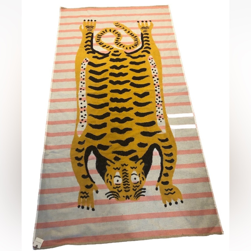 Anthropologie  100% Cotton Tiger Beach Towel 68”x35” LRG Sold Out Salmon Stripes